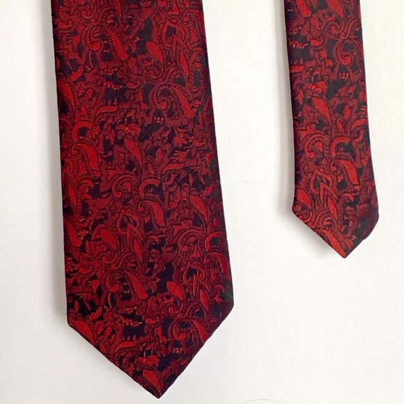 Wembley Wemlon Skinny Retro Red Black Brocade Polyester Washable Neck Tie 53in - Picture 8 of 8